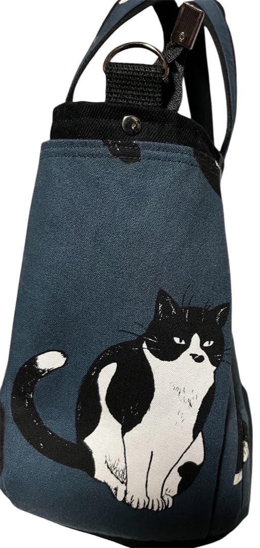 santa様 猫デザイン トートバッグ ダークブルー
