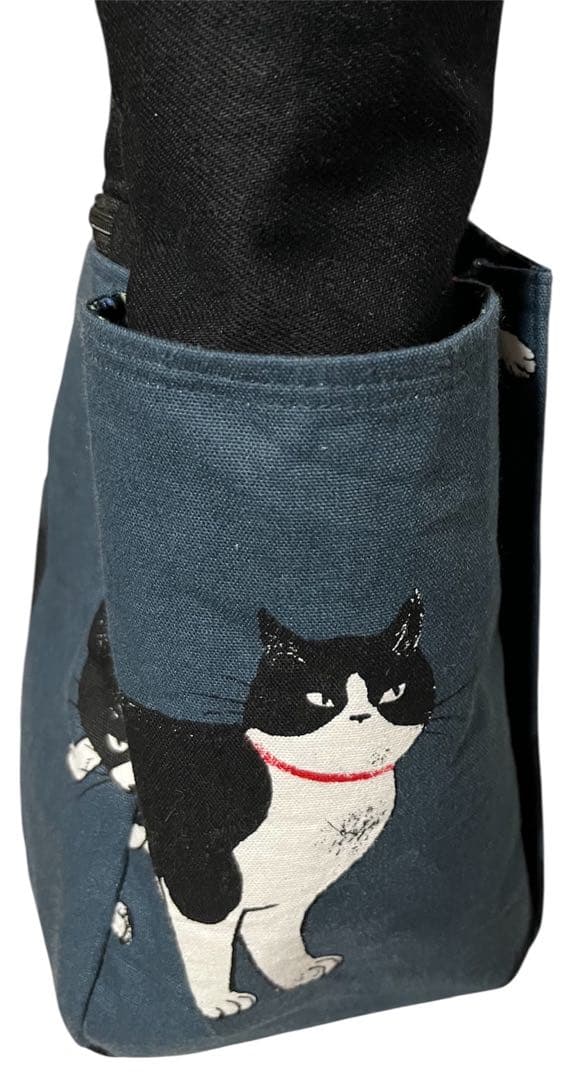 santa様 猫デザイン トートバッグ ダークブルー