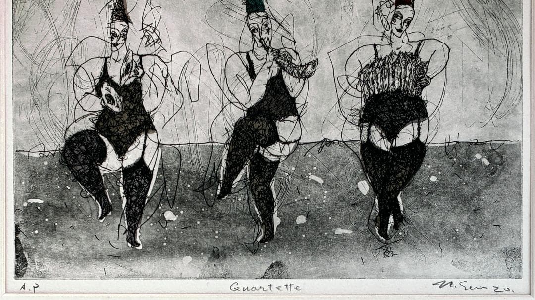 西村宣造 アルルカン 女道化師 銅版画 AP