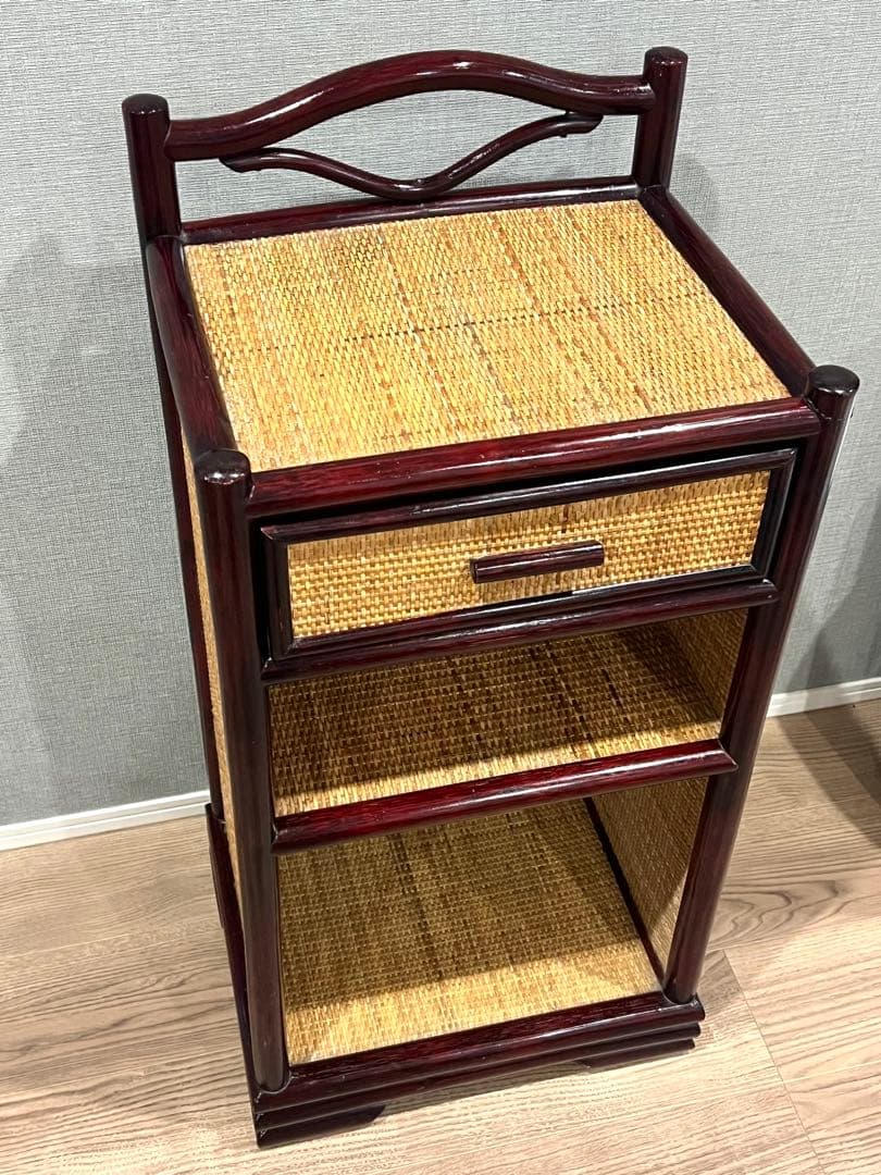 昭和レトロ 籐×木製 電話台 サイドチェスト 引き出し付き 和モダン