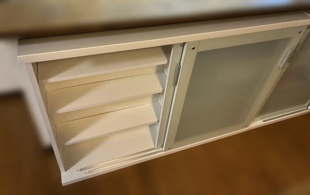 ディノス すりガラス 引き戸 収納庫 奥行22cm カウンター下 スリム収納