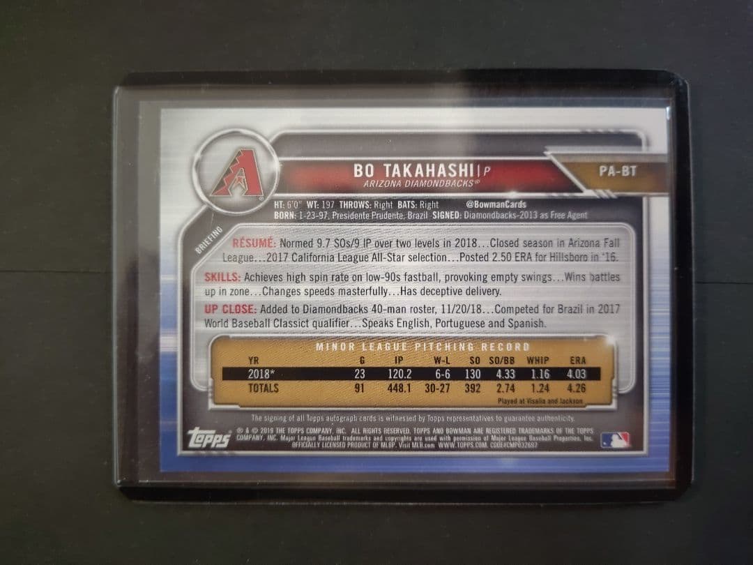 topps カード ボー・タカハシ 埼玉西武ライオンズ 直筆サインカード