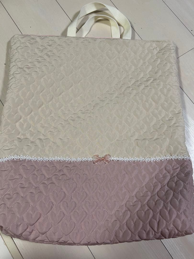 ハンドメイド レッスンバッグ ハート ピンク 白