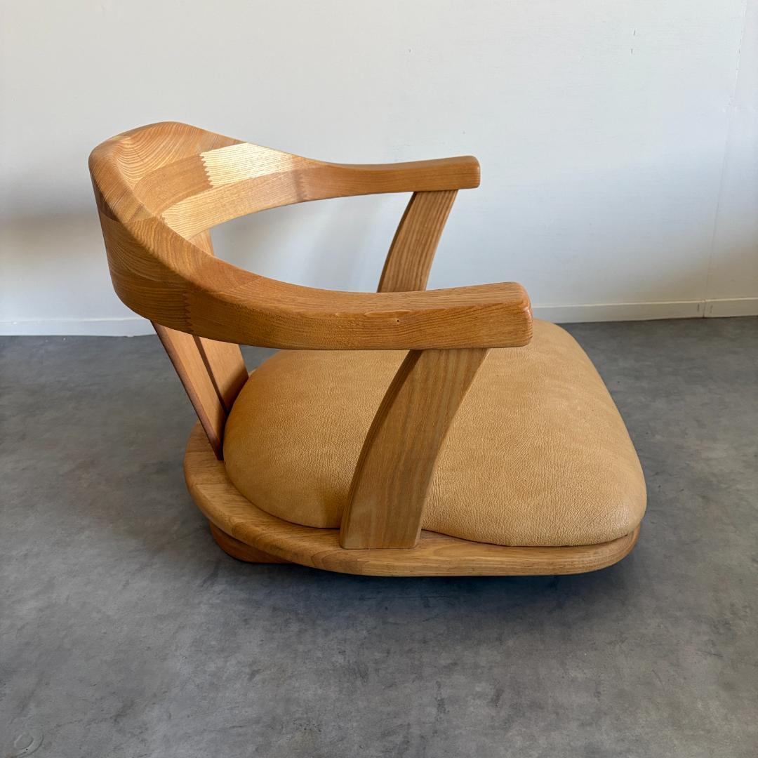 日本製 無垢材 回転座椅子【Ａ】