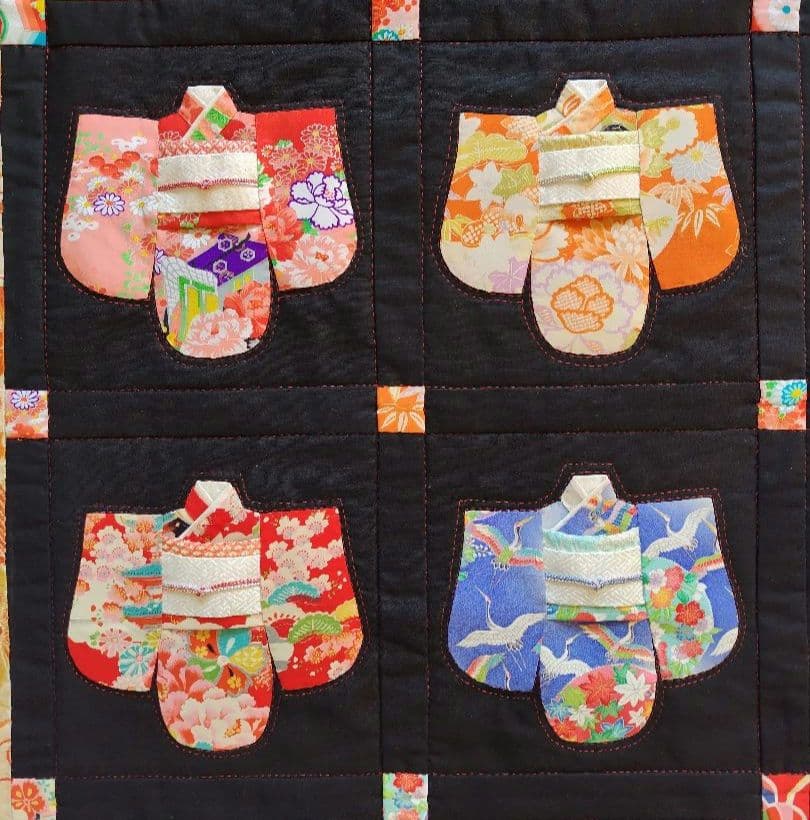 ハンドメイド　パッチワークタペストリー　古布着物