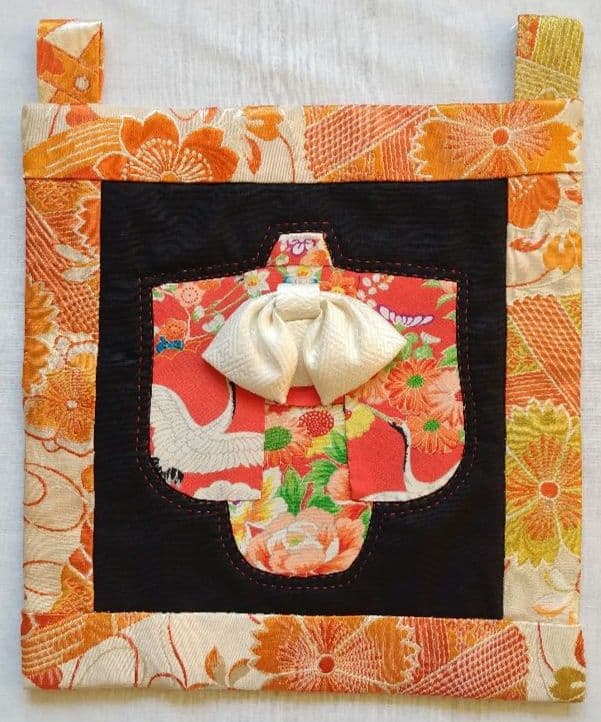 ハンドメイド　パッチワークタペストリー　古布着物