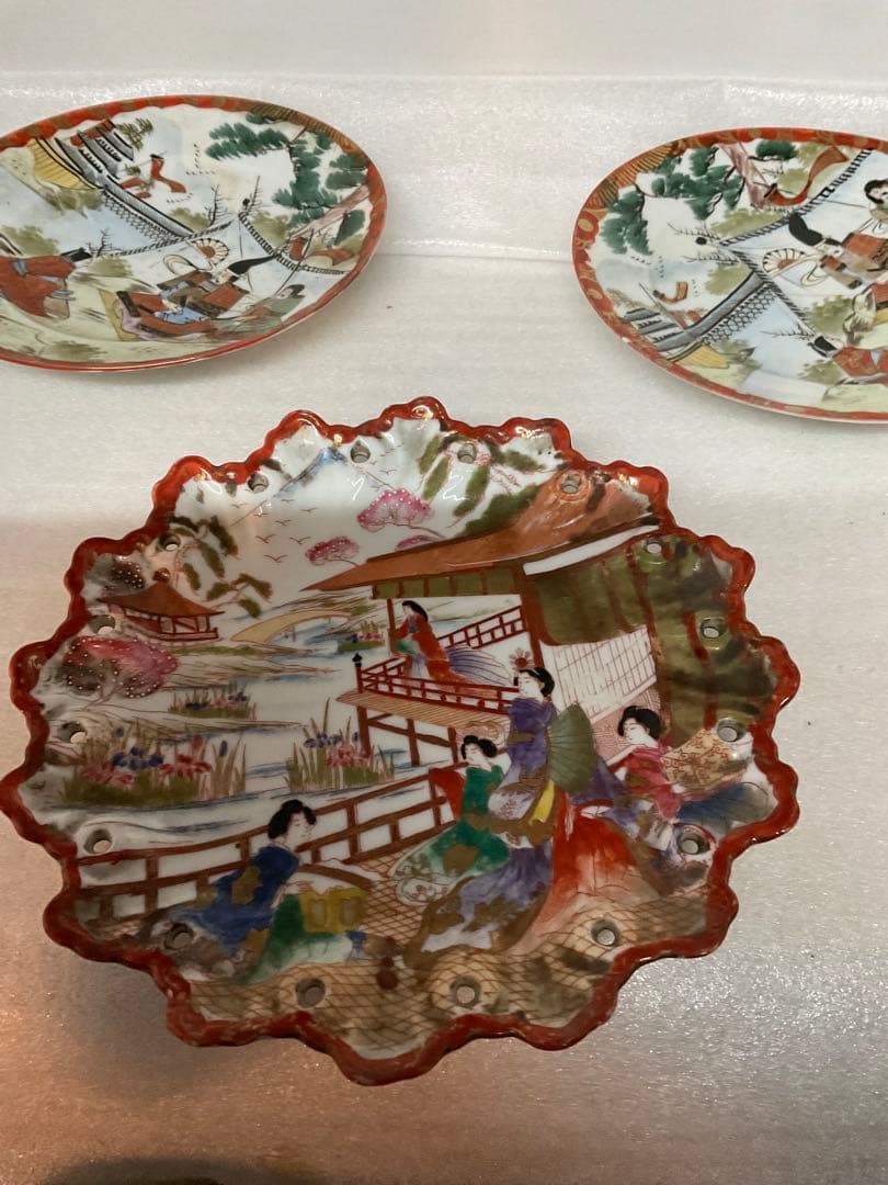レトロ アンティーク３枚 hand painted オールドノリタケ ？ 富士松