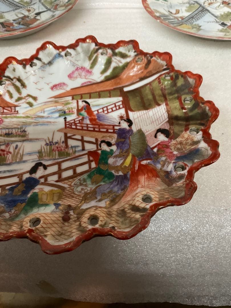 レトロ アンティーク３枚 hand painted オールドノリタケ ？ 富士松