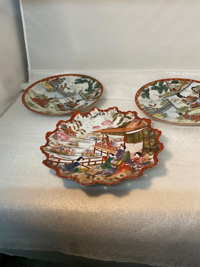 レトロ アンティーク３枚 hand painted オールドノリタケ ？ 富士松