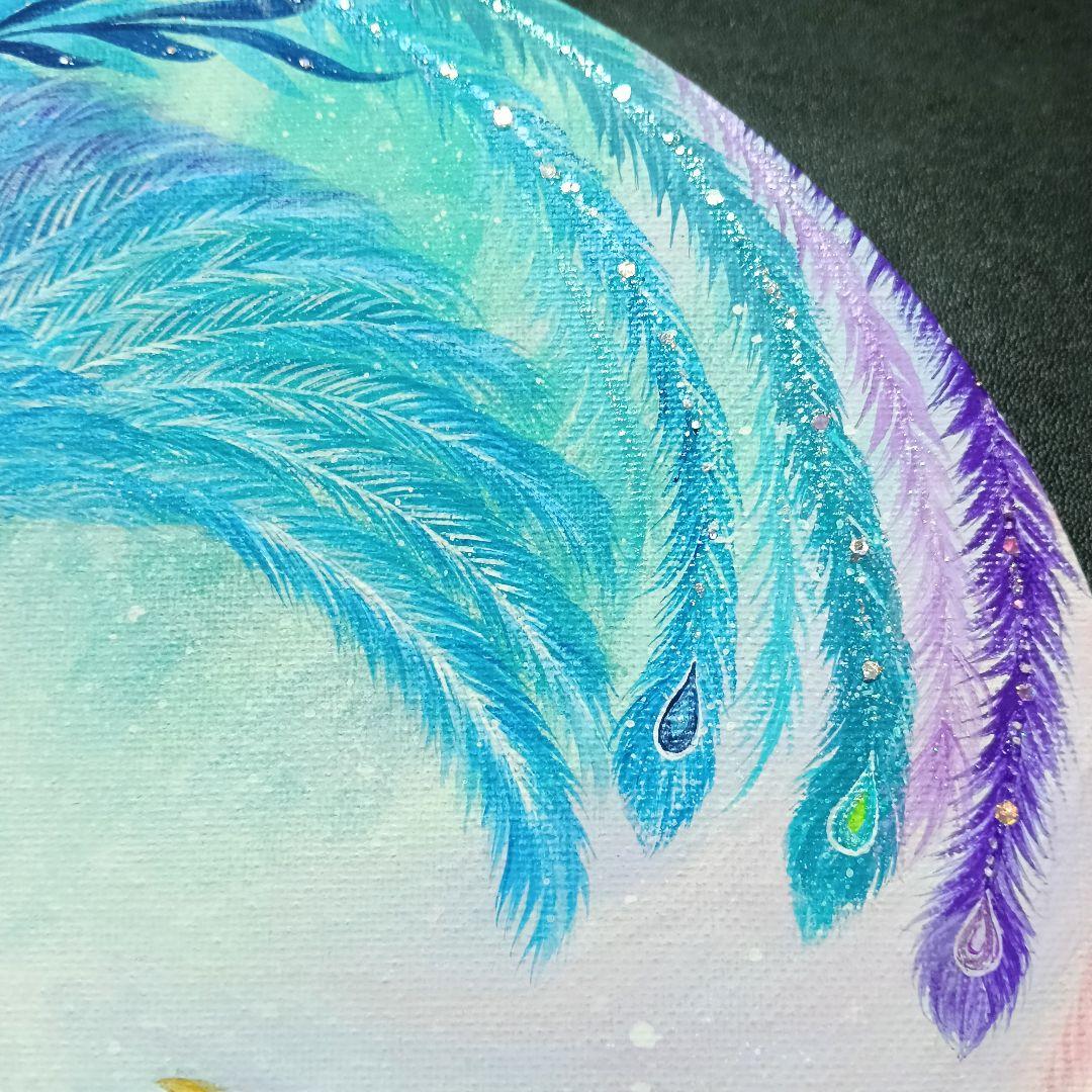 No.564 鳳凰　アクリル画　原画　開運絵画　　 丸形キャンバス　肉筆画