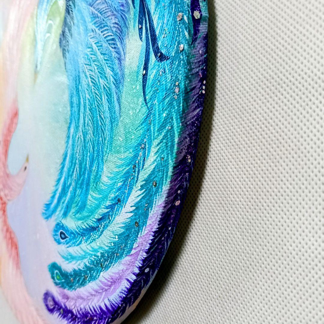 No.564 鳳凰　アクリル画　原画　開運絵画　　 丸形キャンバス　肉筆画