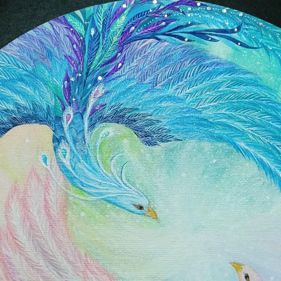 No.564 鳳凰　アクリル画　原画　開運絵画　　 丸形キャンバス　肉筆画
