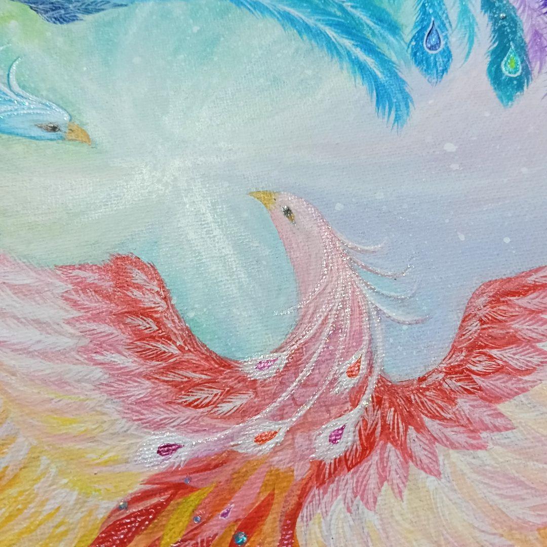 No.564 鳳凰　アクリル画　原画　開運絵画　　 丸形キャンバス　肉筆画