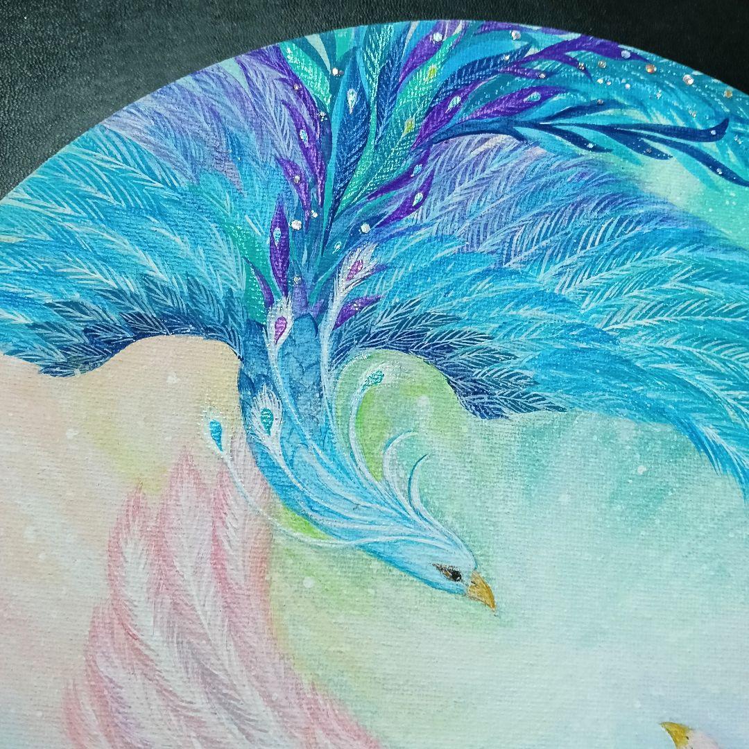 No.564 鳳凰　アクリル画　原画　開運絵画　　 丸形キャンバス　肉筆画