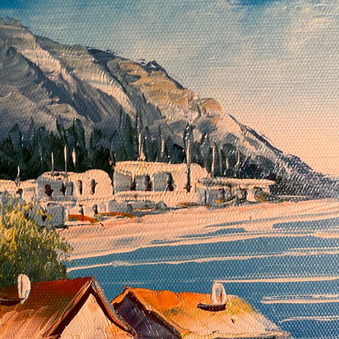 手描き油絵 地中海の風景 額付 肉筆絵画 インテリア 油彩画