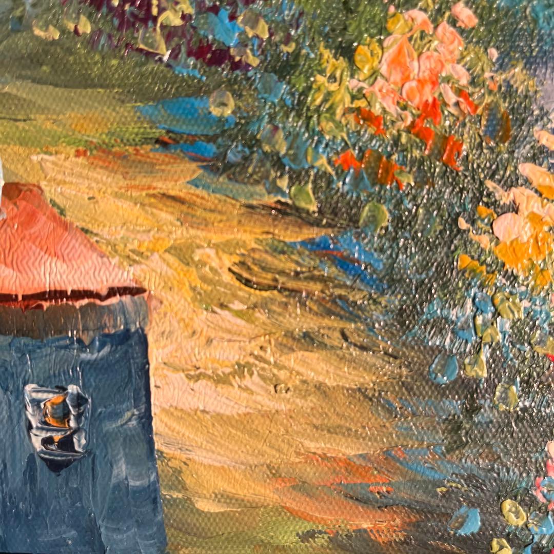 手描き油絵 地中海の風景 額付 肉筆絵画 インテリア 油彩画