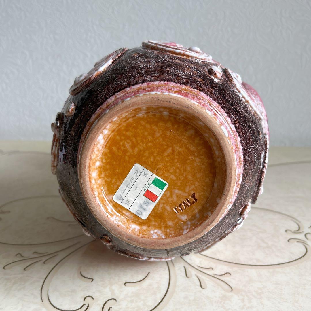 イタリア製　ヴィンテージ　不遊環　双耳　花瓶　ピンク　フラワーベース　輸入雑貨