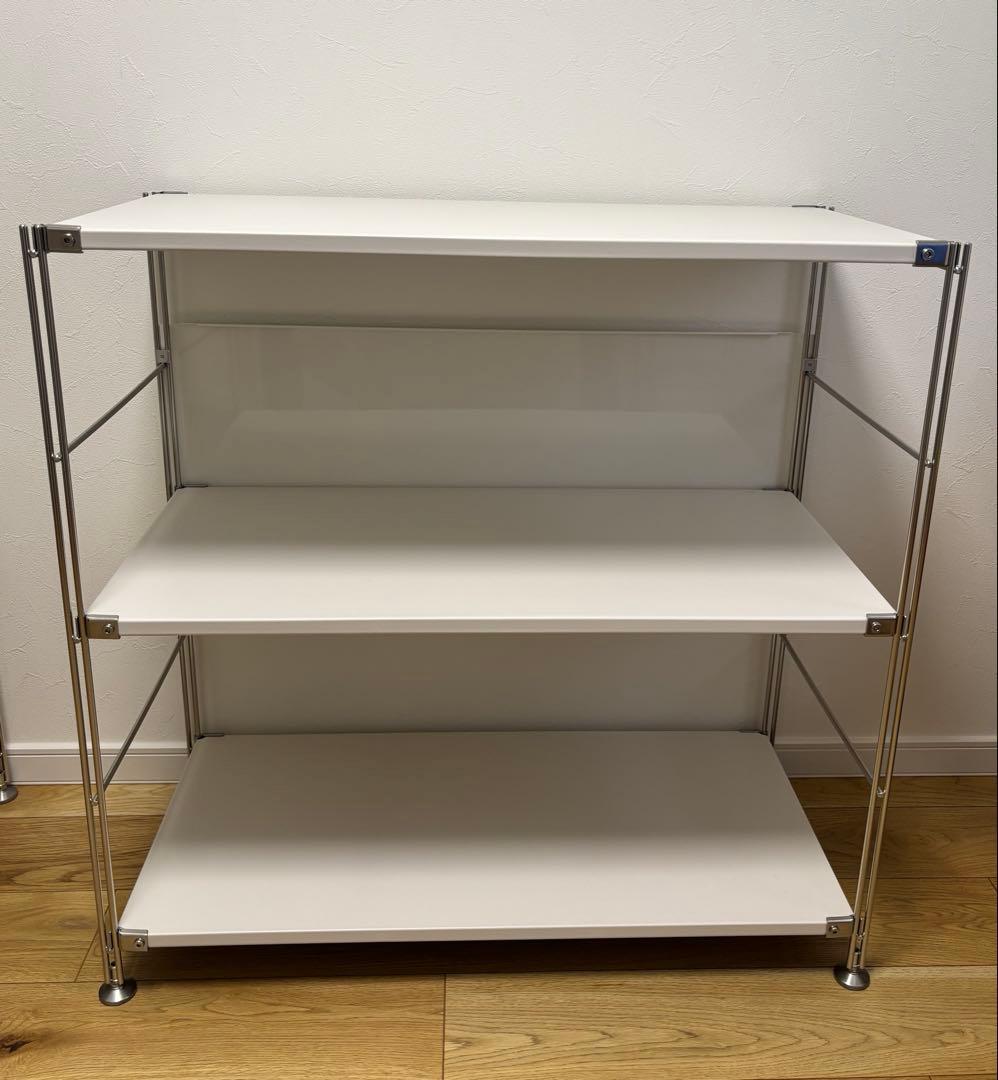 無印　ステンレスユニットシェルフ　ワイド小　ライトグレー　バックパネル付