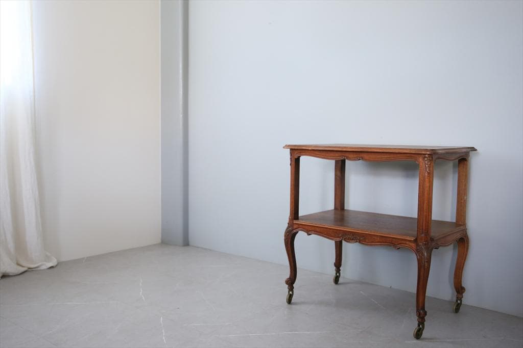 フランスアンティーク猫脚キッチンワゴン/木製トロリー/サイドテーブル90-134