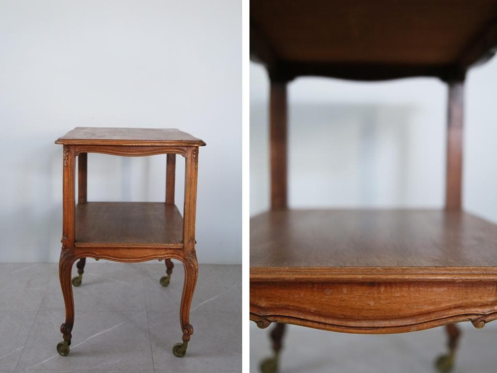 フランスアンティーク猫脚キッチンワゴン/木製トロリー/サイドテーブル90-134