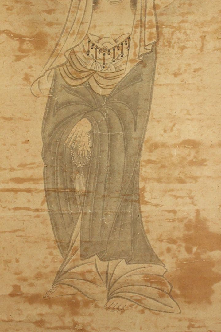 No5455 掛軸　在印　雲仙　観音菩薩像　紙本淡彩　仏教美術　仏画　送料無料