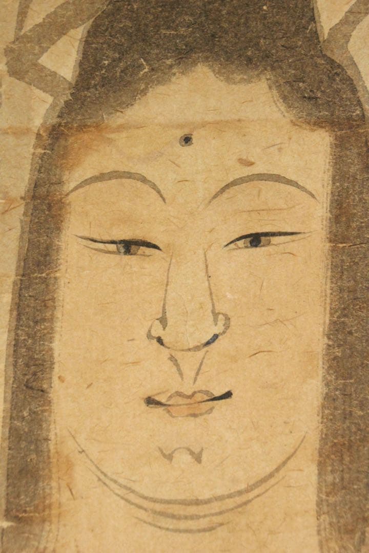 No5455 掛軸　在印　雲仙　観音菩薩像　紙本淡彩　仏教美術　仏画　送料無料