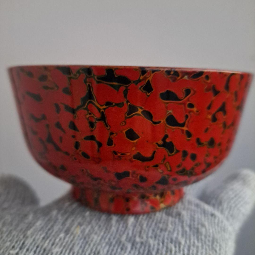 【津軽塗　唐塗　羽反型　汁椀×5客】天然木製　赤上　長期保管品