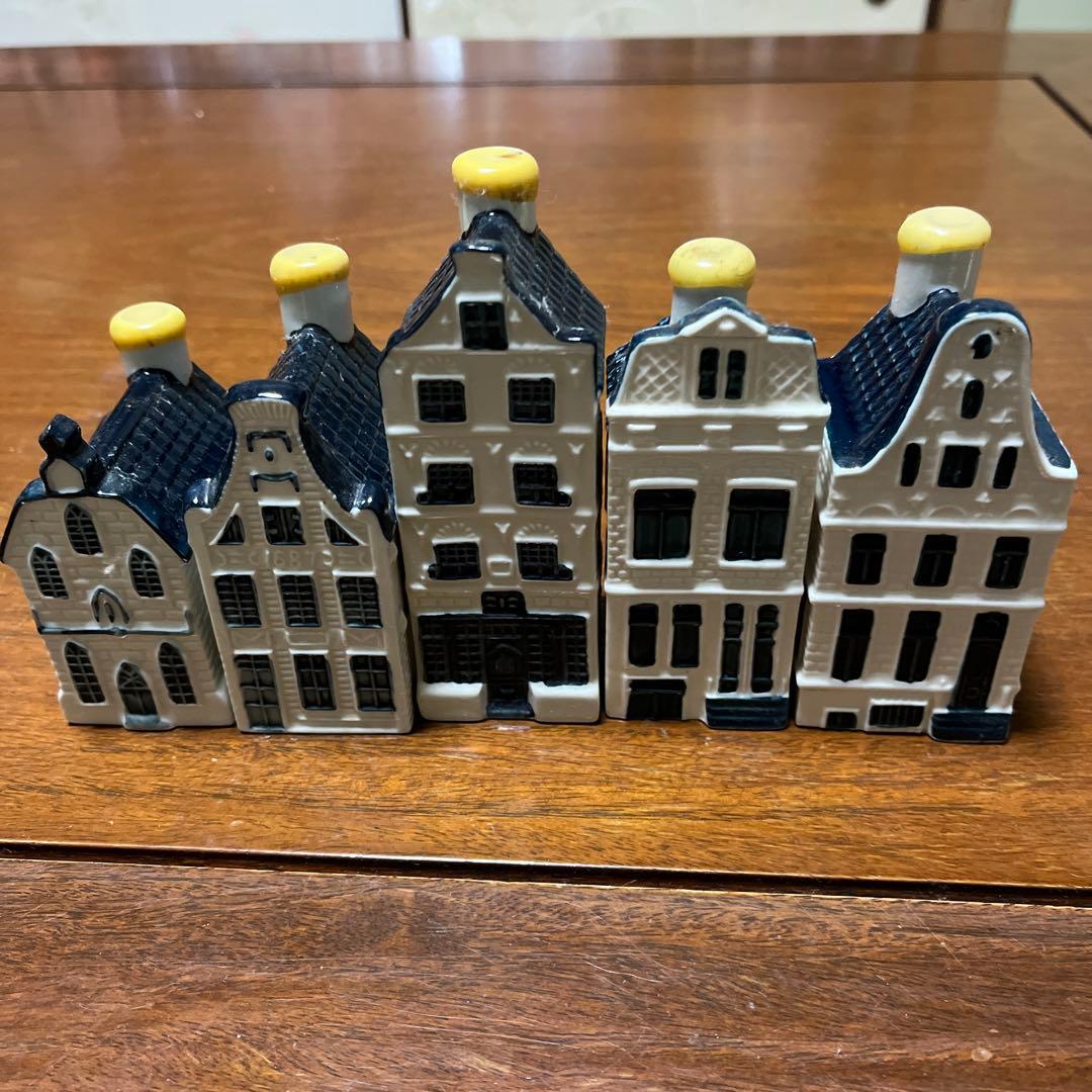 BOLS KLM オランダ航空デルフト焼陶器製ブルーハウス5個セット