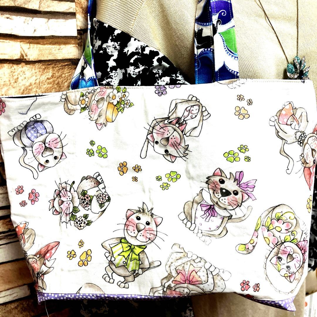 ロラライハリスlittle grey cat マチ広トートバッグ☆ハンドメイド品