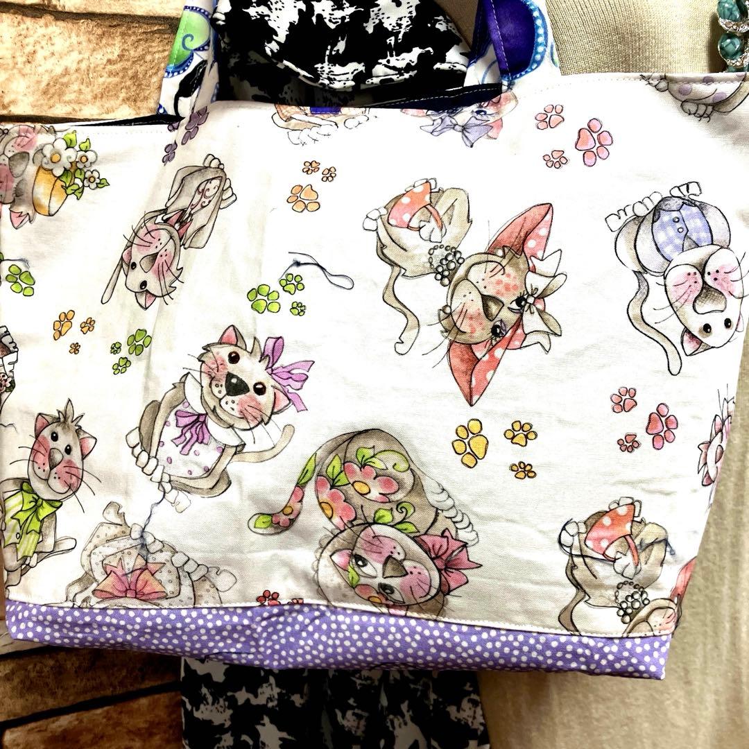 ロラライハリスlittle grey cat マチ広トートバッグ☆ハンドメイド品