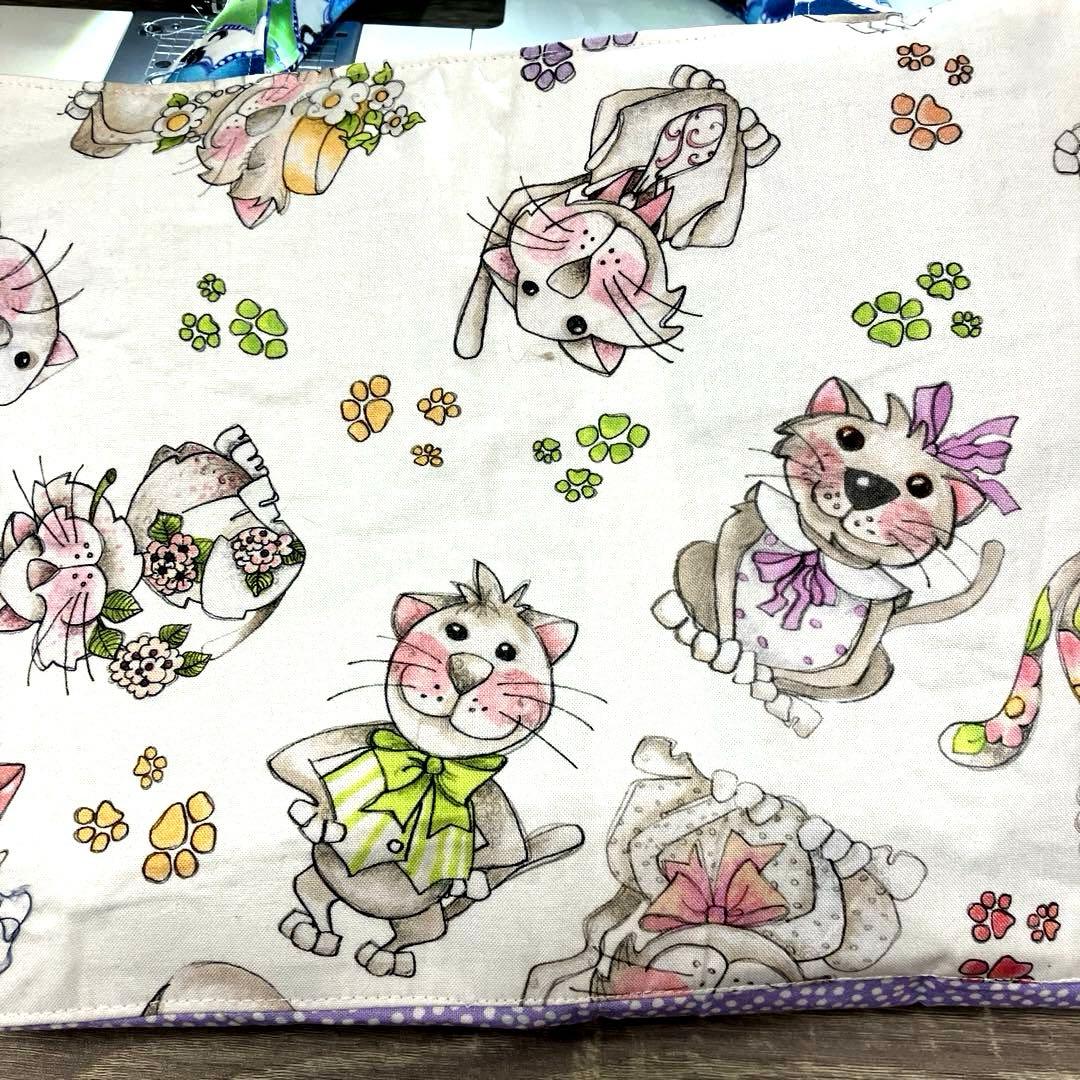 ロラライハリスlittle grey cat マチ広トートバッグ☆ハンドメイド品