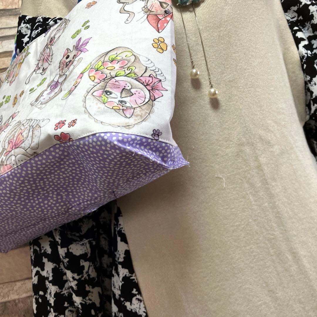 ロラライハリスlittle grey cat マチ広トートバッグ☆ハンドメイド品