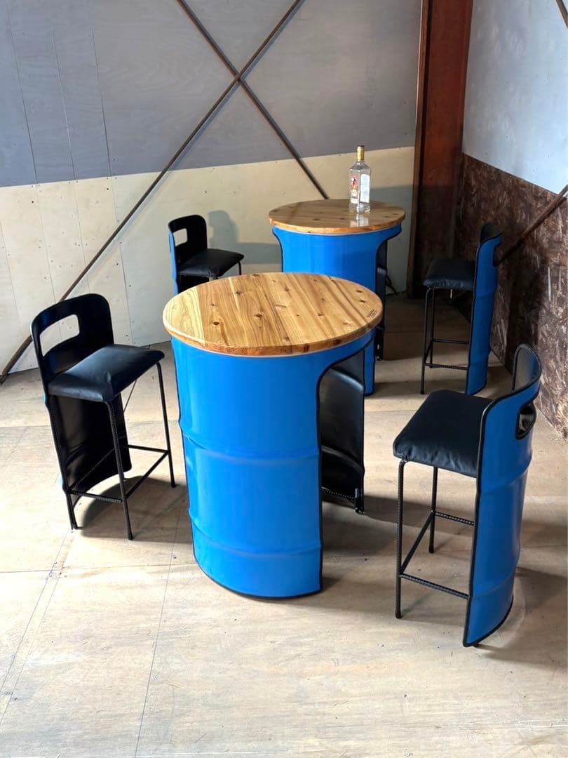 ドラム缶リメイクテーブルinチェア　クッションTYPE　☆送料無料☆