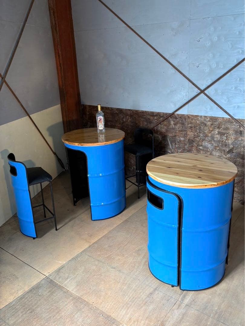 ドラム缶リメイクテーブルinチェア　クッションTYPE　☆送料無料☆