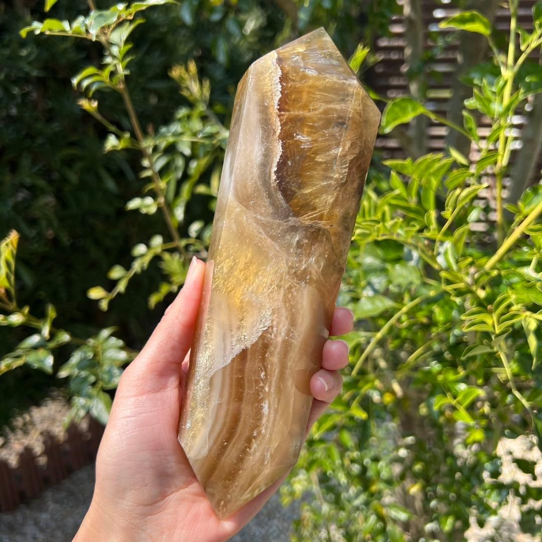 ✨美しい色合いと模様✨イエロー フローライト ダブルポイント 天然石 原石 置物