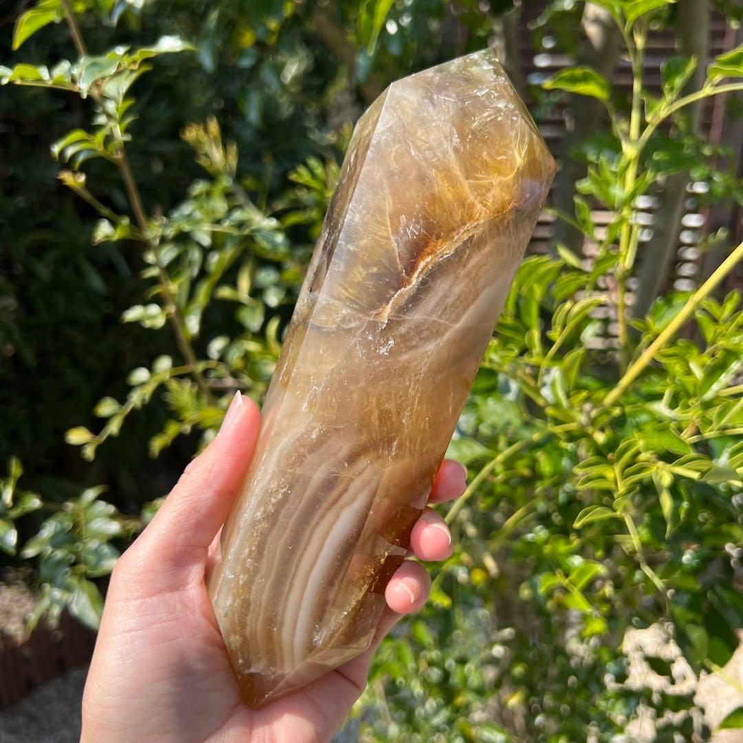 ✨美しい色合いと模様✨イエロー フローライト ダブルポイント 天然石 原石 置物