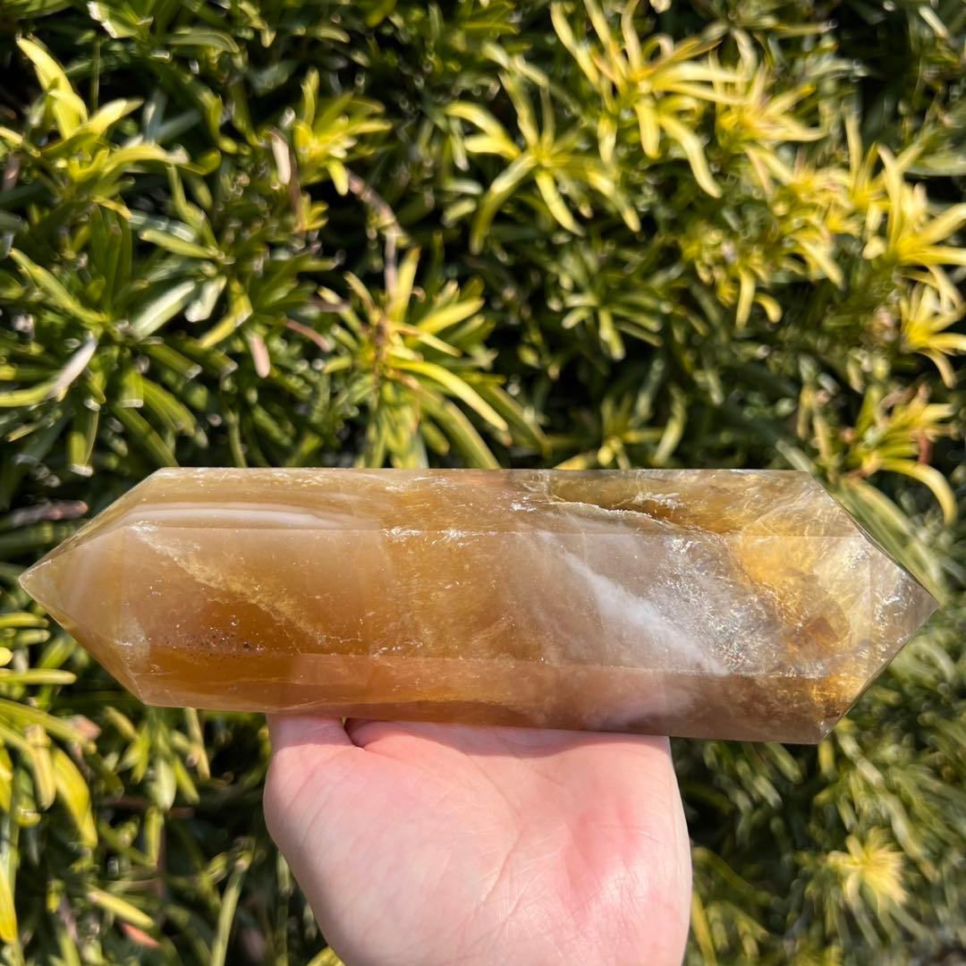 ✨美しい色合いと模様✨イエロー フローライト ダブルポイント 天然石 原石 置物