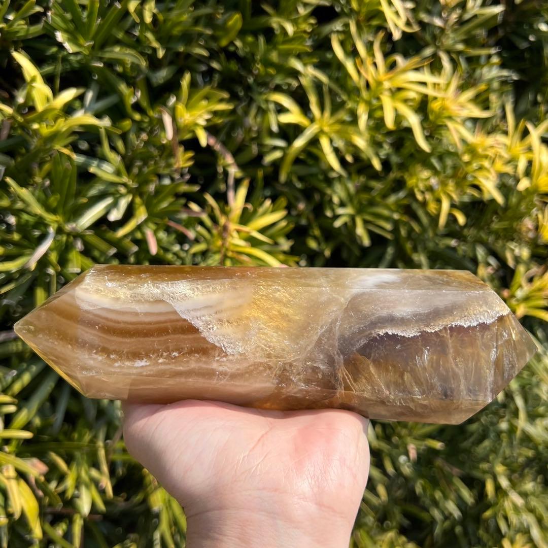 ✨美しい色合いと模様✨イエロー フローライト ダブルポイント 天然石 原石 置物