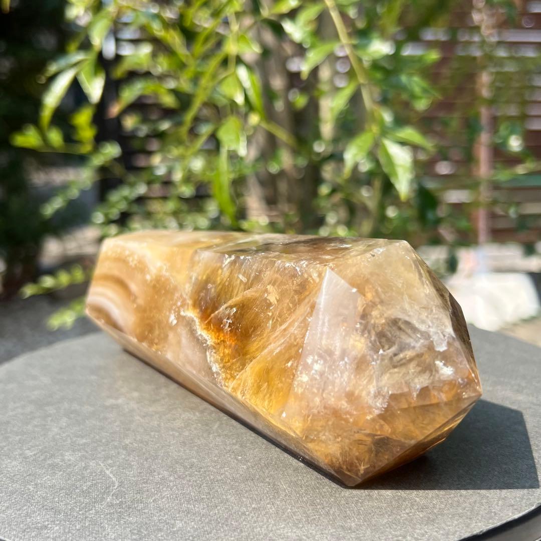 ✨美しい色合いと模様✨イエロー フローライト ダブルポイント 天然石 原石 置物