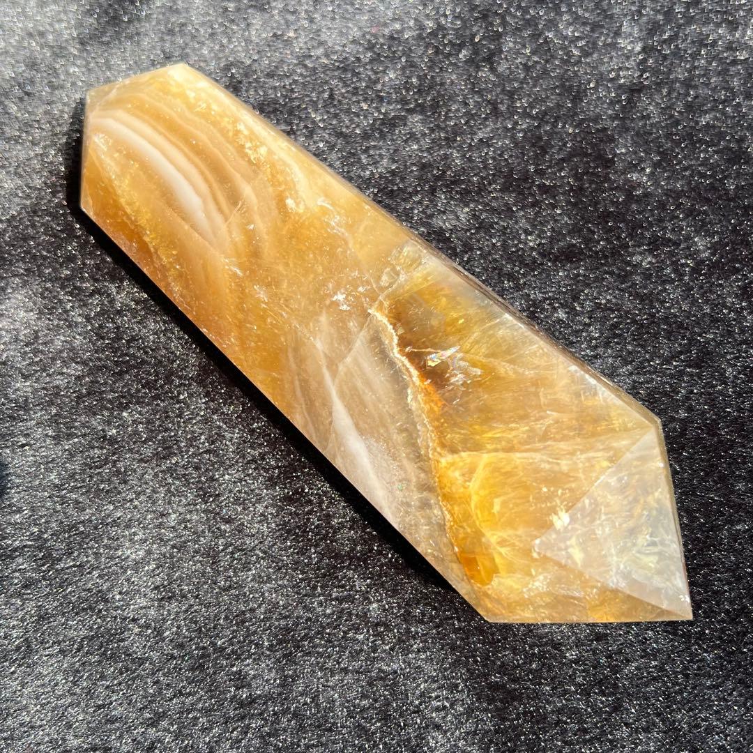 ✨美しい色合いと模様✨イエロー フローライト ダブルポイント 天然石 原石 置物