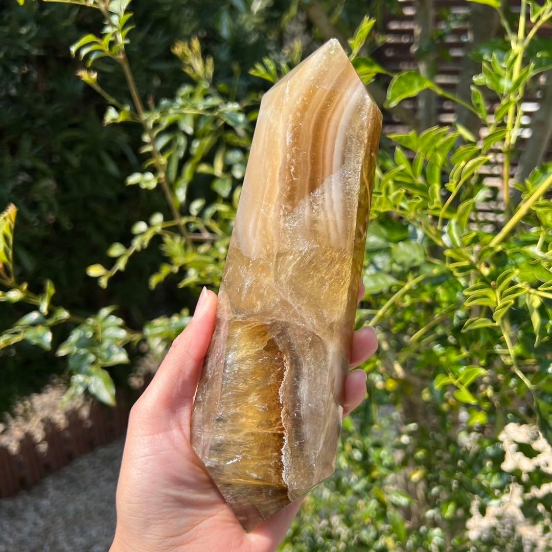 ✨美しい色合いと模様✨イエロー フローライト ダブルポイント 天然石 原石 置物