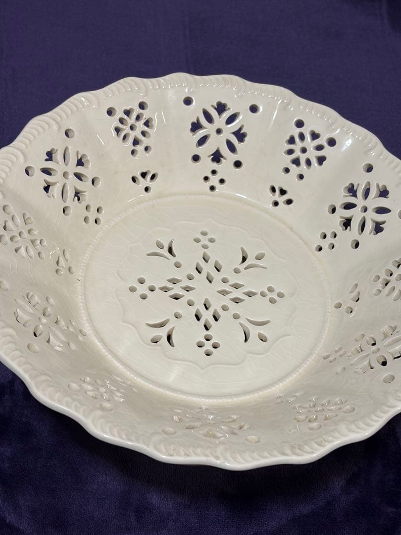 ロイヤルクリームウェア 透かし彫り コンポート 皿 イギリス製 王室御用達