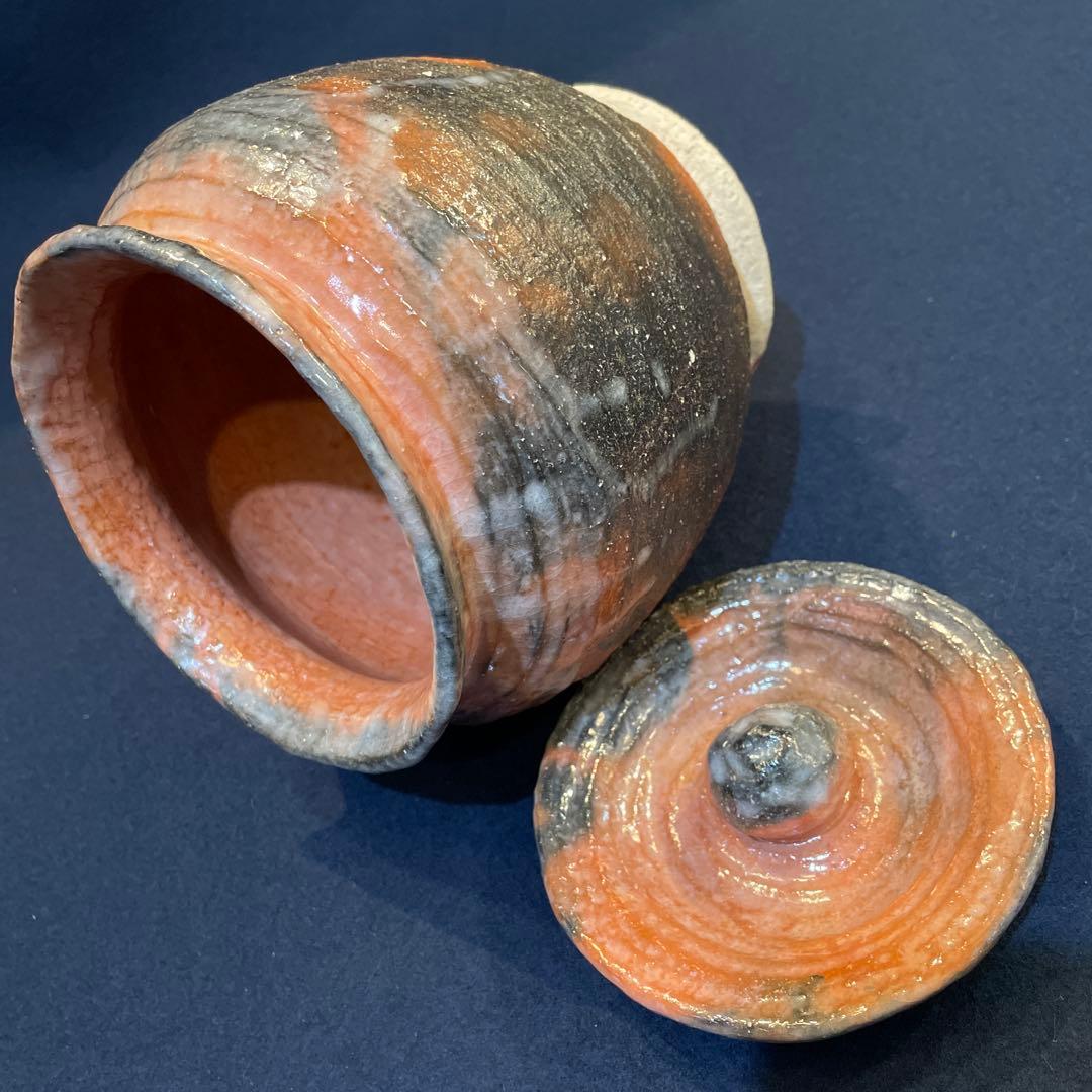 茶道具【吉村 楽入】(造)の『赤楽 種壷 水指』共箱　※美品【吉村 重生】水指