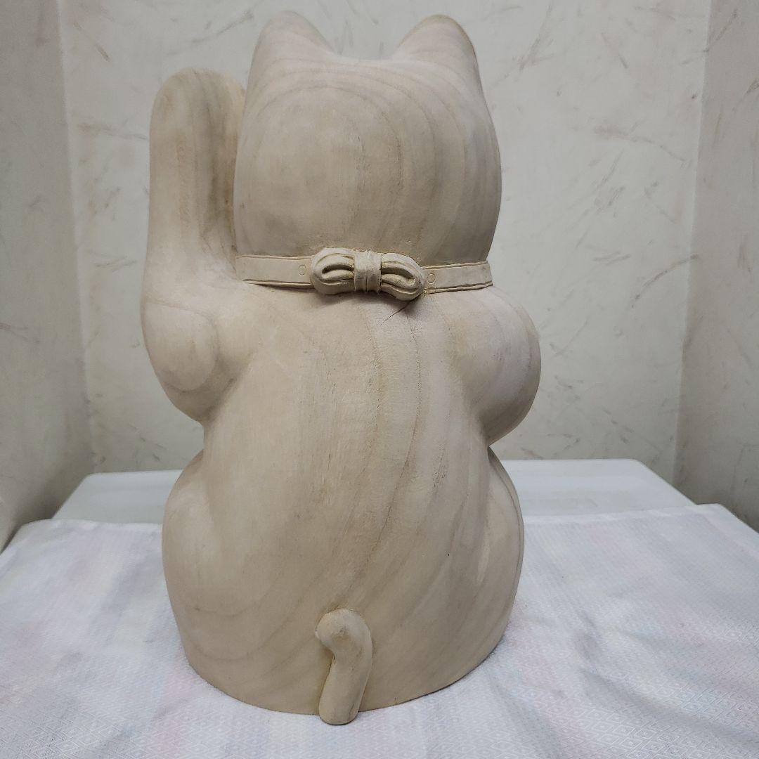蔵出し特価　木曽御神木檜製　開運桧材 招き猫☆左手 約32cm