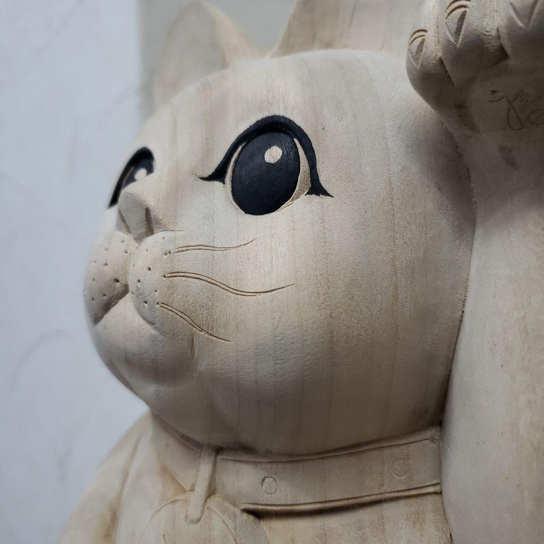 蔵出し特価　木曽御神木檜製　開運桧材 招き猫☆左手 約32cm