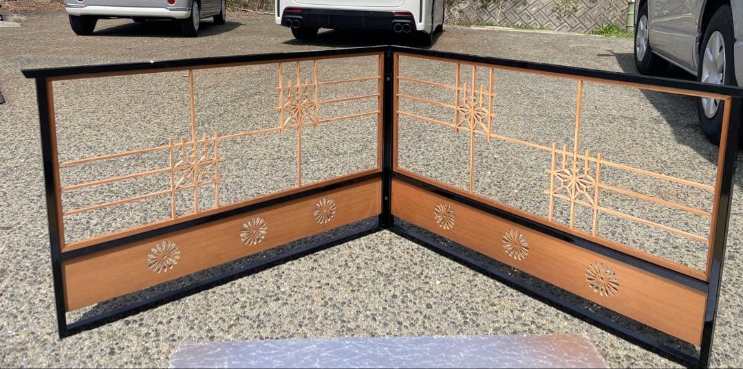 美品　茶道具 風炉先 黒塗縁 桐格子/金/銀 静邦 作 両面使い 京間用 屏風