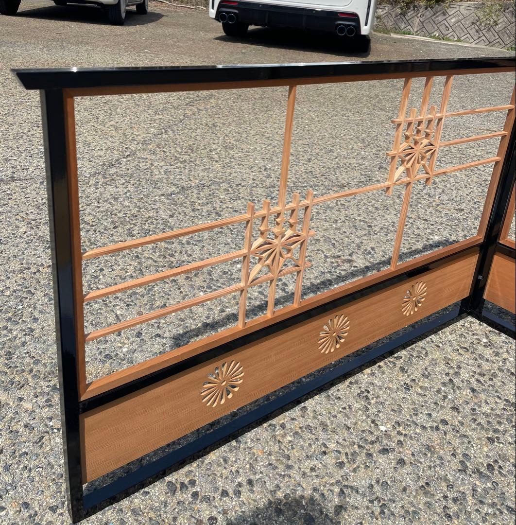 美品　茶道具 風炉先 黒塗縁 桐格子/金/銀 静邦 作 両面使い 京間用 屏風