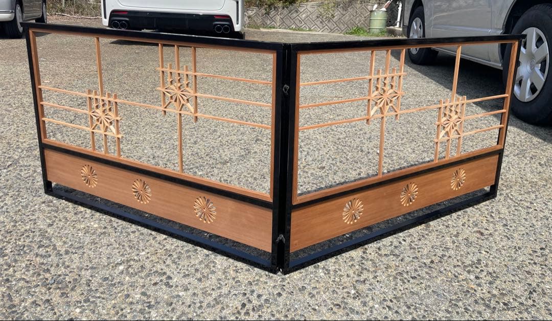 美品　茶道具 風炉先 黒塗縁 桐格子/金/銀 静邦 作 両面使い 京間用 屏風