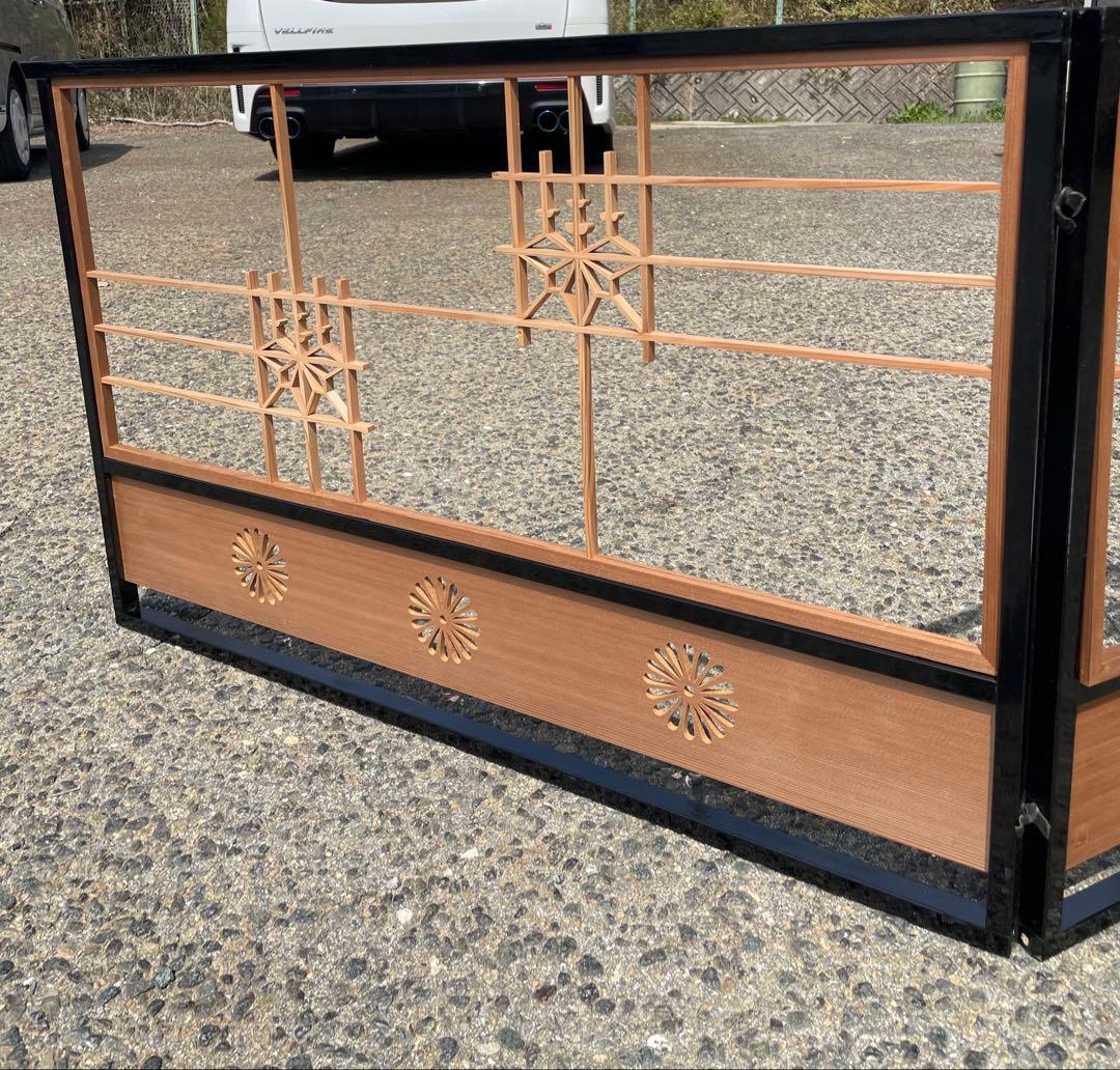 美品　茶道具 風炉先 黒塗縁 桐格子/金/銀 静邦 作 両面使い 京間用 屏風