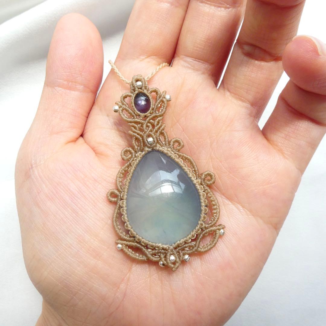 アクアマリン・アイオライトのマクラメネックレス